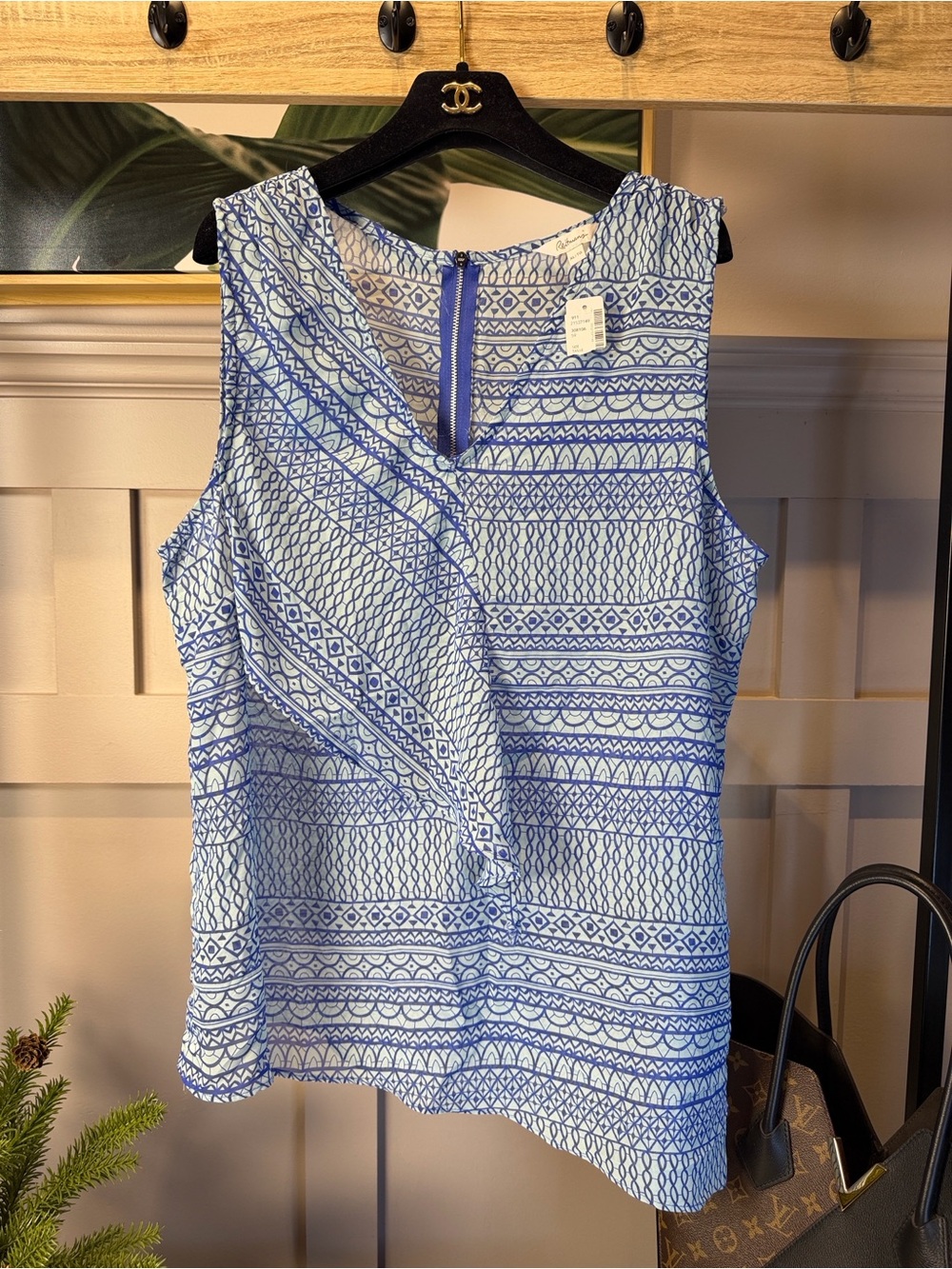 Inspired Blue & White Sleeveless Patterned Top